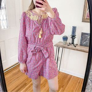 J Crew Embroidered Romper Pink Vines 6